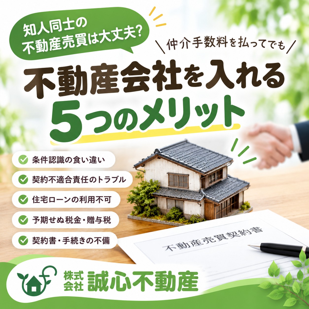 知人同士の不動産売買は大丈夫?仲介手数料を払ってでも不動産会社を入れる5つのメリット