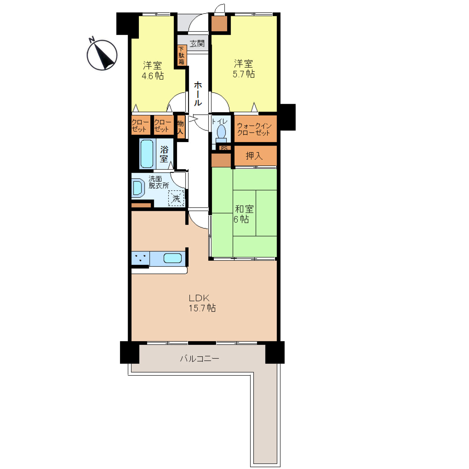 加古川市野口町【ローズヴィラ東加古川】JR山陽本線「東加古川」駅　徒歩10分の駅チカ好立地♪LDK15.7帖＋和室6帖で21.7帖の広々ゆとり空間♪各居室に収納もあり、ウォークインクローゼット完備♪バルコニーも広々4帖以上♪南西向きで日当たり良好です♪