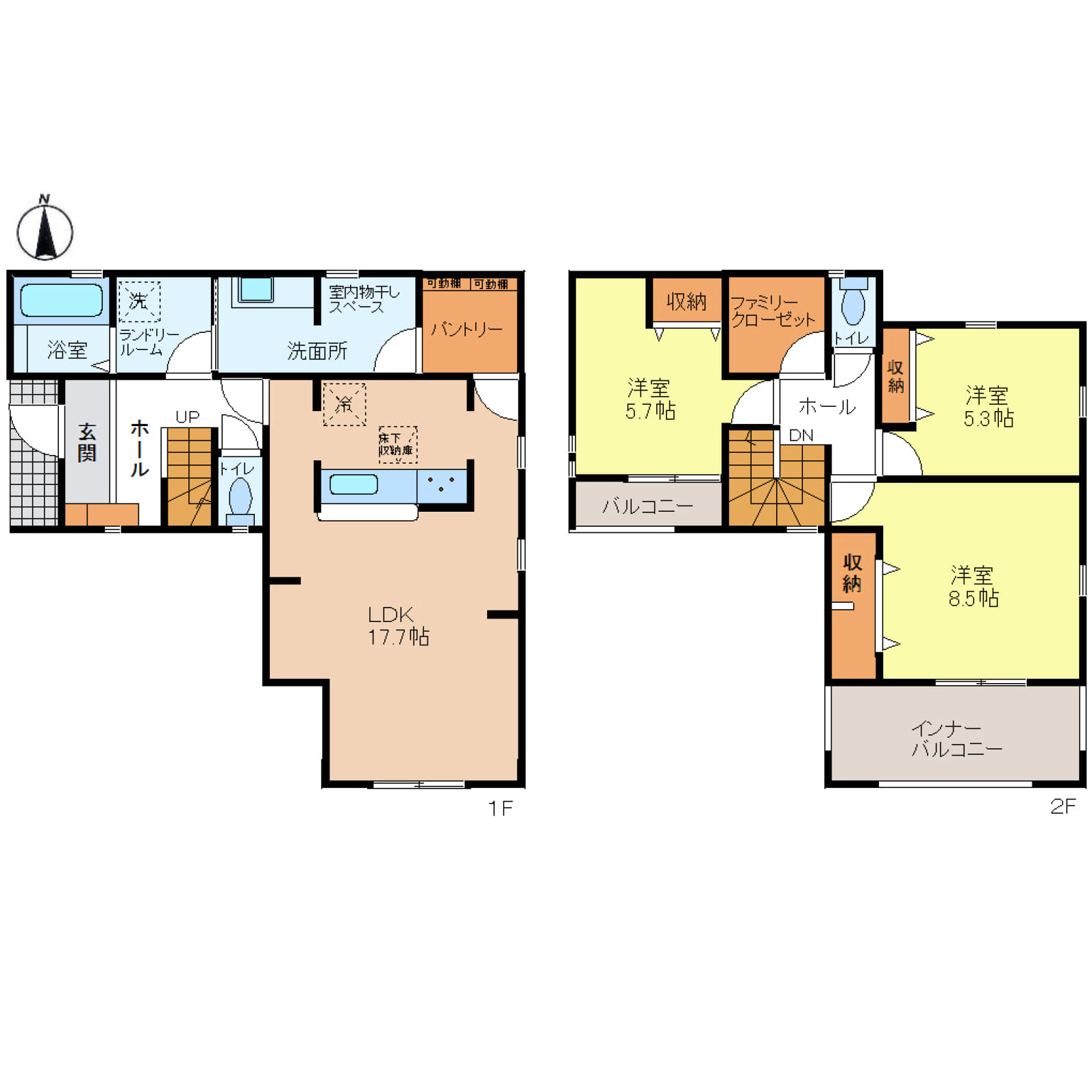 姫路市網干区坂出2期　全2区画【2号棟】山陽本線「網干」駅　徒歩17分♪開放感のあるカウンターキッチンに雨の日でも関係なく干せる室内物干しスペースも完備♪各居室収納付きで、パントリーやファミリークローゼットも♪小・中学校は徒歩圏内で周辺環境も充実♪子育て世代にもオススメです♪