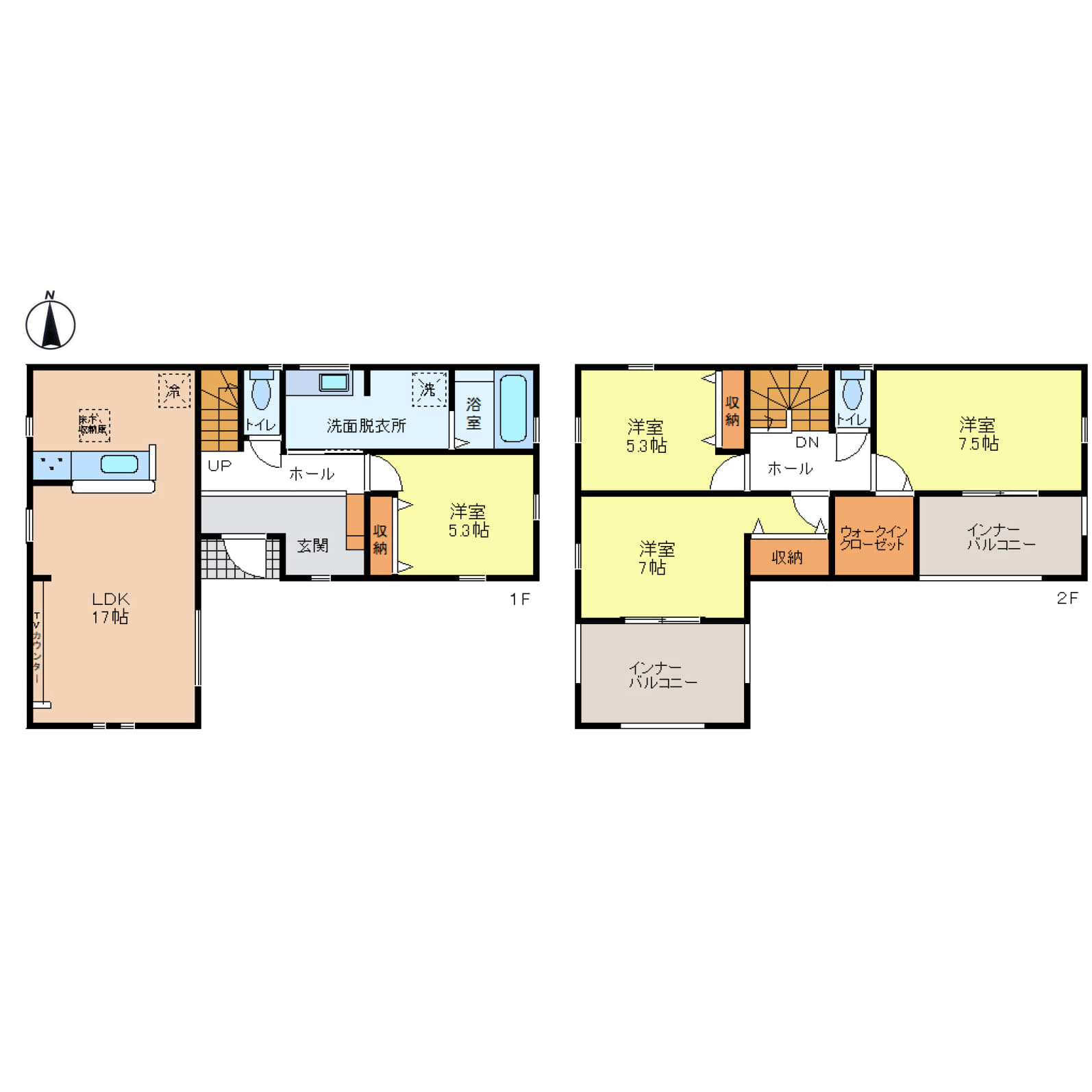 姫路市勝原区山戸4期　全3区画【1号棟】駐車3台可×ゆとりの4LDKプラン♪ 2つのインナーバルコニーで快適な毎日を実現♪広い洗面脱衣所と玄関が、暮らしに余裕をプラス♪ 全居室収納＋WICで、すっきり整う住まい♪