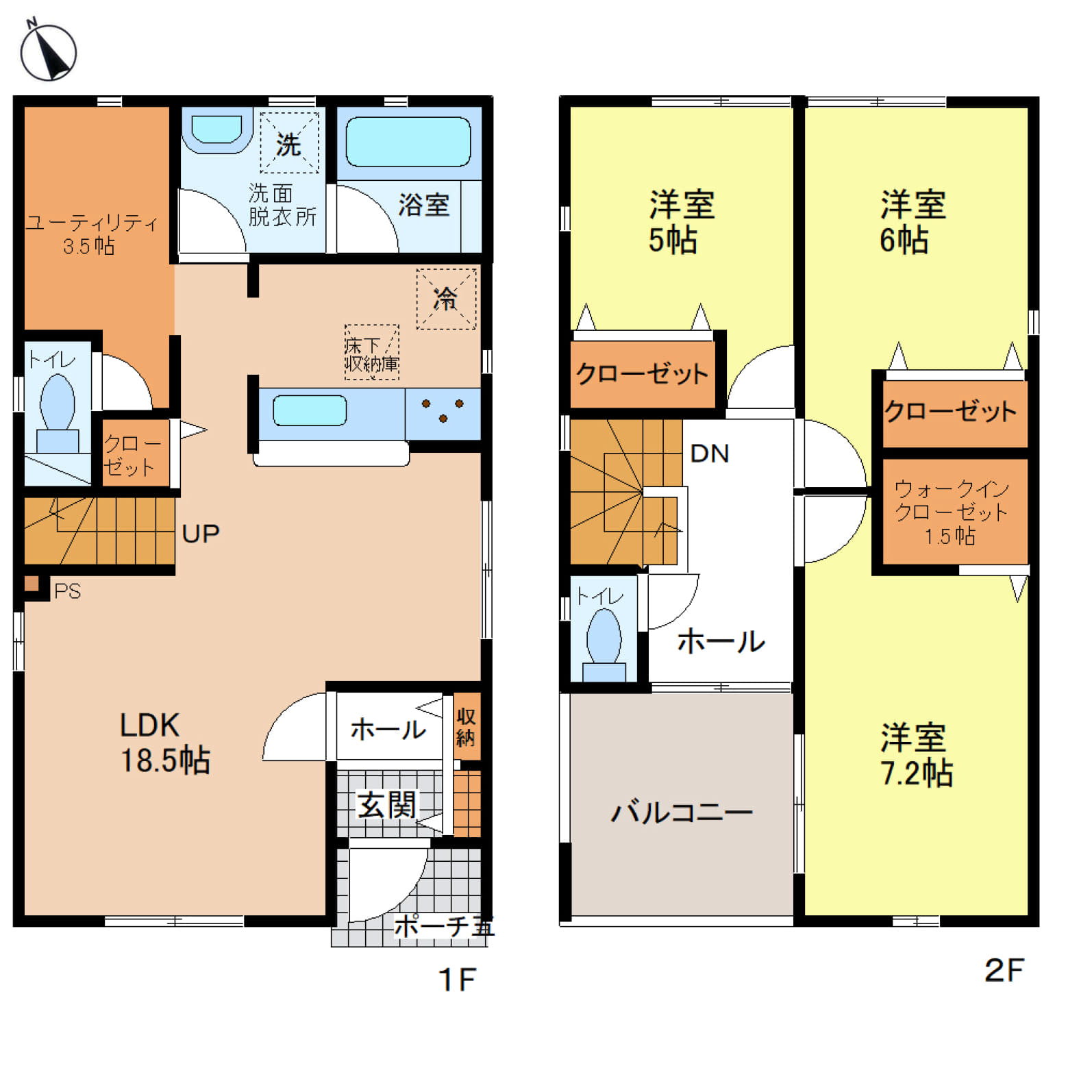 姫路市野里堀留町第1　全3区画【5号棟】機能性を高めた3LDKに、3帖のユーティリティスペースと1.5帖のWICをプラス♪収納力と家事効率を両立し、毎日の暮らしをスマートにサポートします♪シンプルで無駄のない設計が魅力の、実用性重視の快適住空間♪