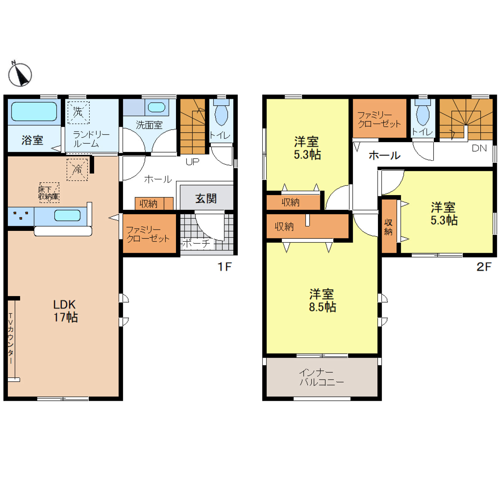 姫路市玉手3期　全1区画【1号棟】家族みんながゆとりを感じられる、LDK17帖の開放的な3LDK♪ファミリークローゼット2か所＋全居室収納で、すっきり暮らせる快適設計♪南向きインナーバルコニー＆ランドリールーム完備、駐車2台可で生活利便も抜群の好立地♪