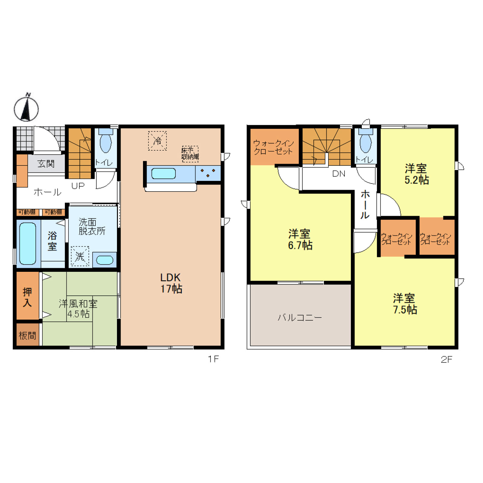 姫路市大津区長松4期　全2区画【2号棟】駐車2台可能、小・中学校徒歩10分圏内で子育てにも安心の立地♪4.5帖の和室に加え、ウォークインクローゼット3か所付きで収納力も充実♪スーパーやコンビニが徒歩15分圏内に揃い、便利で快適な新生活を叶えます♪