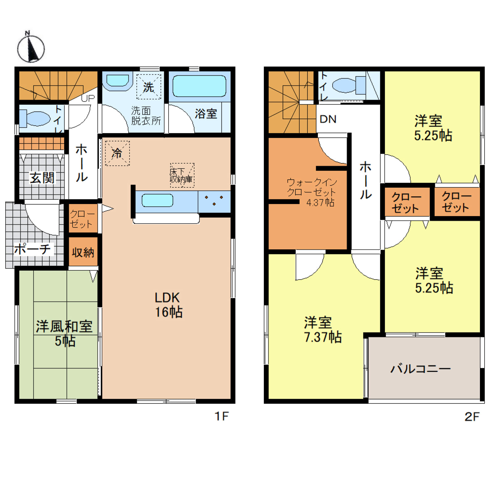 姫路市勝原区山戸第5　全4区画【4号棟】4LDK＋洋風和室5帖のゆとりある間取りで、家族それぞれの暮らしに対応できる住まい♪約4.37帖の大容量ウォークインクローゼットを備え、たっぷりの荷物もすっきり収納♪南向きバルコニーや駐車2台に加え、小学校徒歩3分の便利な住環境も魅力です♪